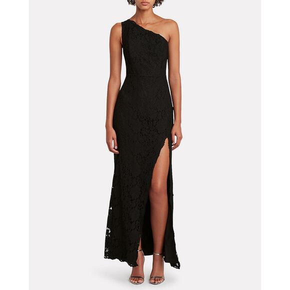 Fame & Partners Selma Black Lace One Shoulder Slit Formal Gown Size 8 - Picture 1 of 14